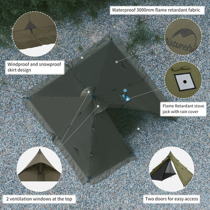 Naturehike Ranch Fire Teepee Tent, 4 Season Hot Tent with Stove Jack, Windproof Waterproof Cold Weather Winter Tents for Camping