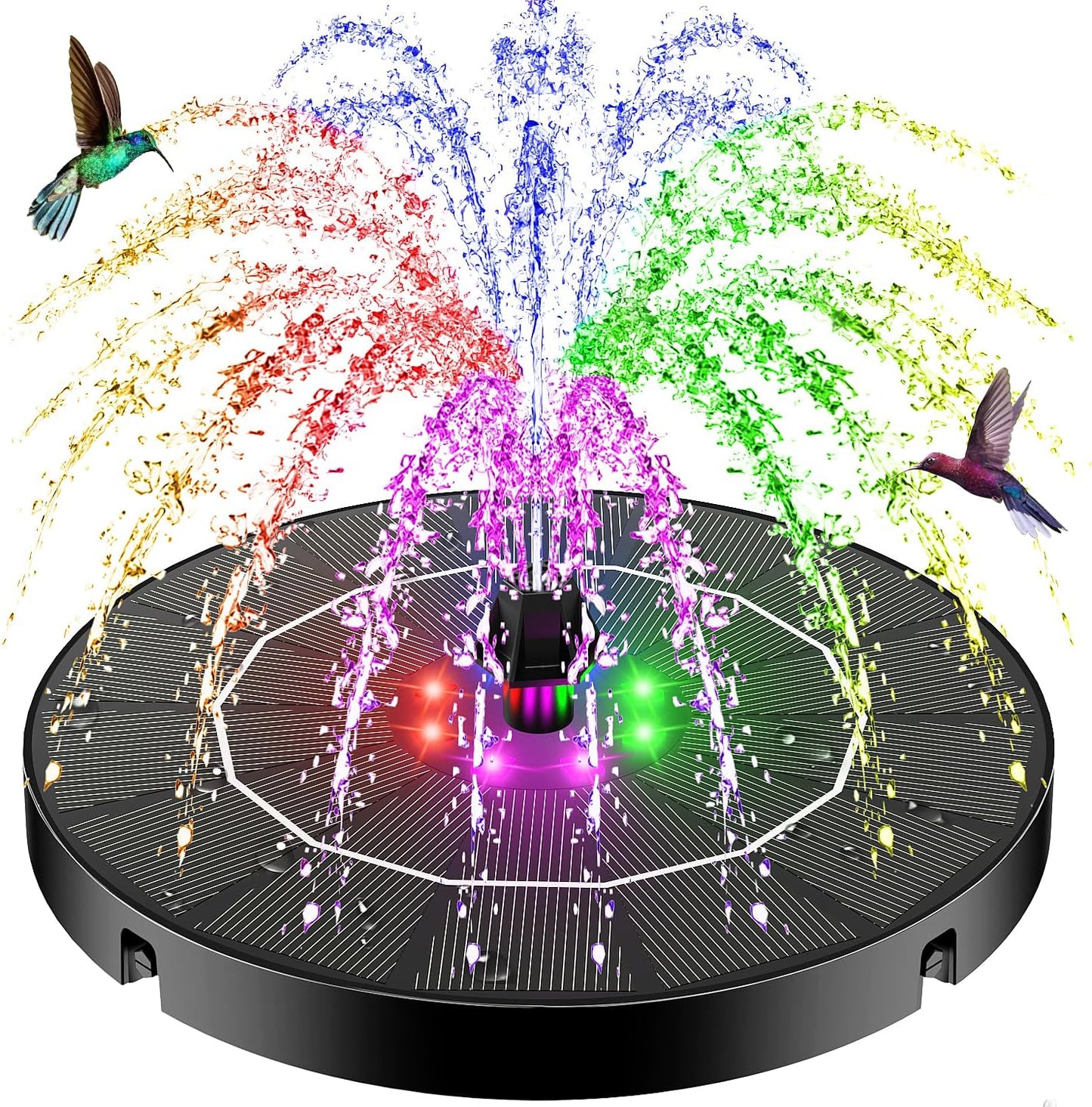 SZMP Solar Water Fountain - 2026 Upgrade 3.5W Bird Bath Pump with Color LED Lights & 7 Nozzles | Perfect for Garden, Patio, Pond, Pool