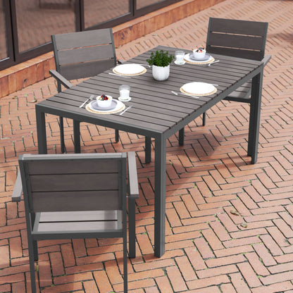 Flash Furniture Finch Commercial Grade Outdoor Dining Table 55" x 31" with Faux Teak Poly Slats and Metal Frame, Gray/Gray