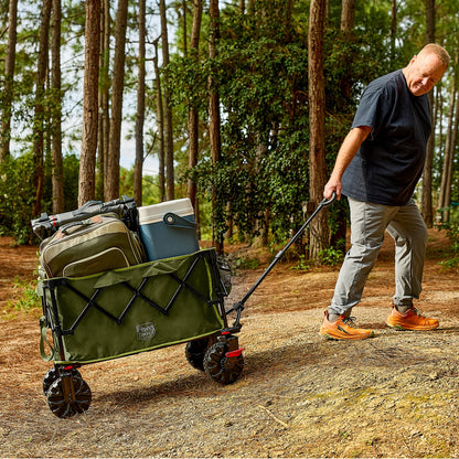TIMBER RIDGE Outdoor Collapsible Folding Wagon with Brakes and Cup Holders, 500lbs Heavy Duty All Terrain Wheels Utility Cart for Shopping Camping Garden Sports, Green