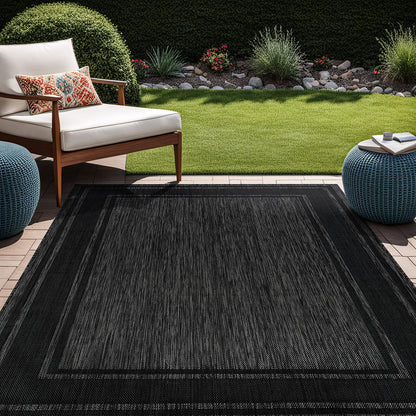 Beverly Rug Outdoor Rug 6x9 Modern Bordered Area Rugs for Indoor and Outdoor Patio Deck Porch Garden Waterproof Weather Sun Resistant Washable Outside Carpet (6 x 9 Black)