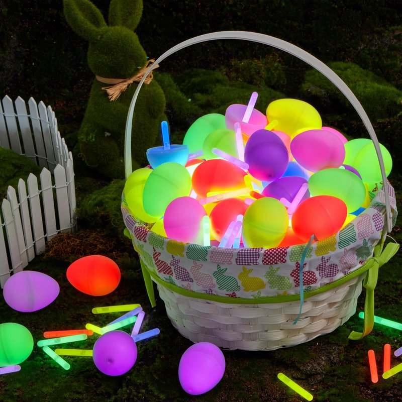 JOYIN 72 Pcs Easter Eggs with 72 Mini Glow Sticks for Kids Glow-In-The-Dark Basket Stuffers Fillers Gift, Easter Egg Hunt Game Party Favors Decorations Supplies, Classroom Prizes