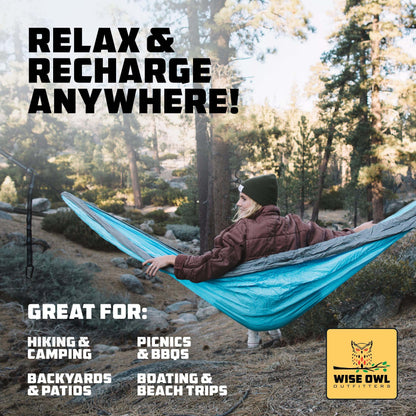Wise Owl Outfitters Black Hammock with Pillow & Blanket - 400 lbs Capacity, 16 oz Weight, Waterproof Camping Accessories