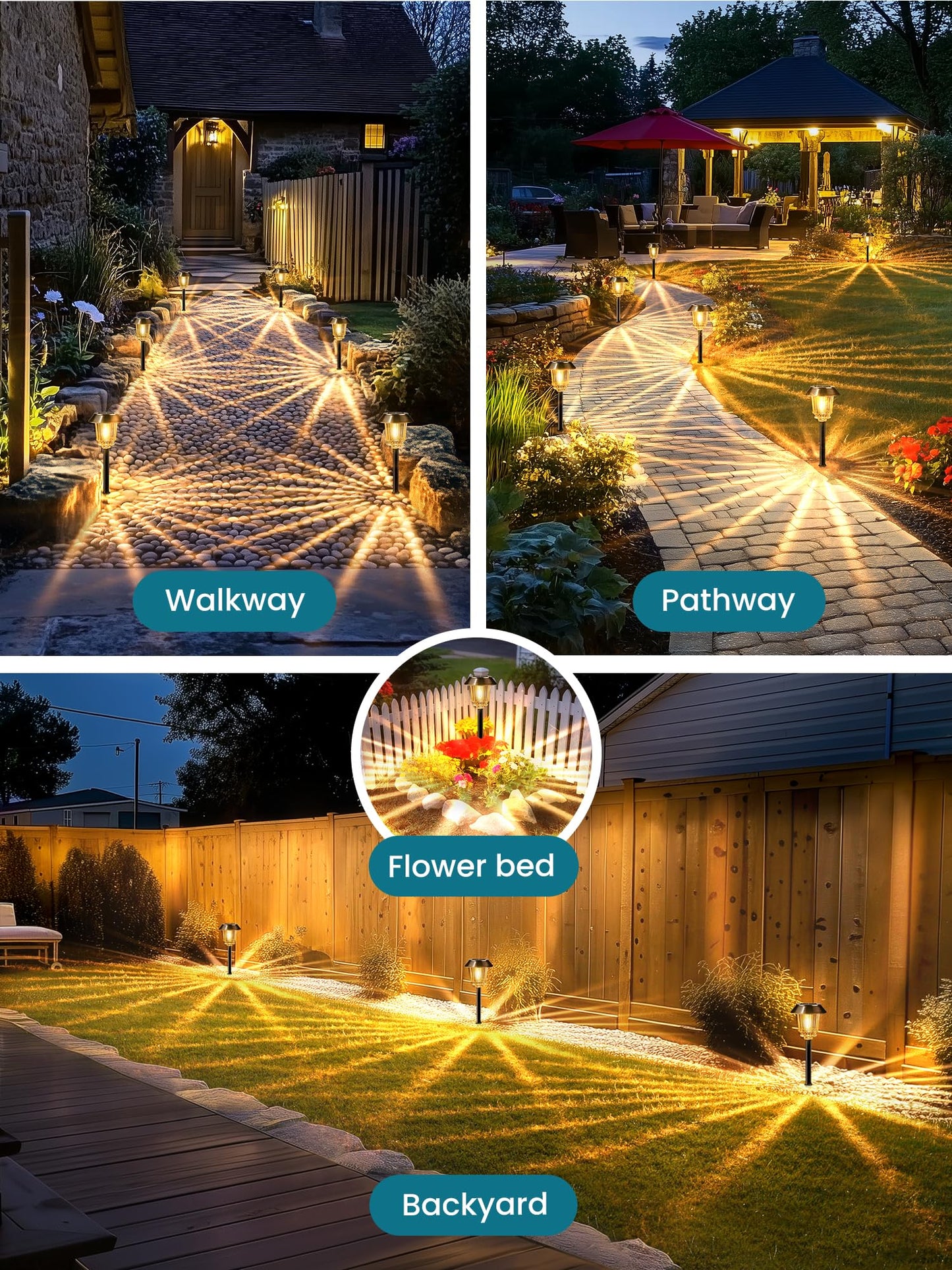 HMDecor Solar Lights Outdoor Waterproof,6 Pack Bronze Pathway Lights with 10-40 LM Dimmable Glass and Metal, Solar Powered Garden Fall Decor for Yard,Patio,Pathway,Driveway(Warm White)