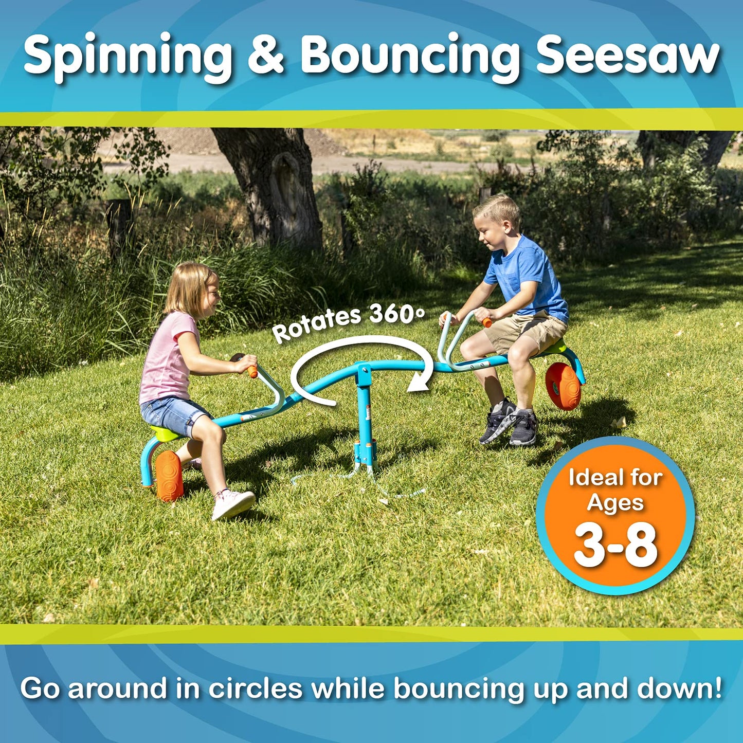 TP Toys Spiro Spin Teeter Totter - Bounces and Spins 360 Degrees, Blue/Green