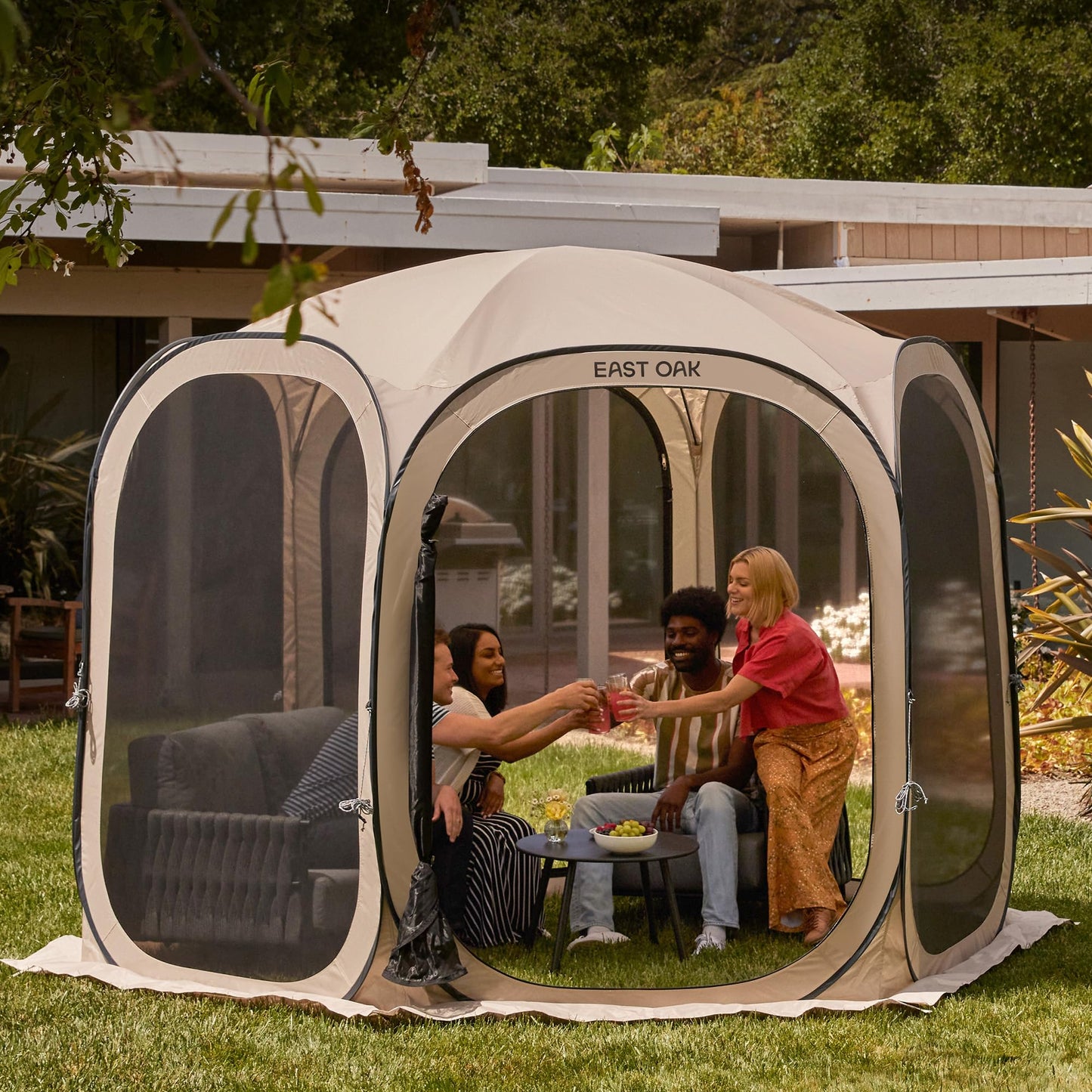 East Oak Pop up Screen Tent with Mosquito Netting, Portable Screen House Canopy Shelter, 10 x 10 FT Instant Screen Gazebo & UPF 50+ UV Protection for Patio, Backyard, Deck & Outdoor Activities, Beige