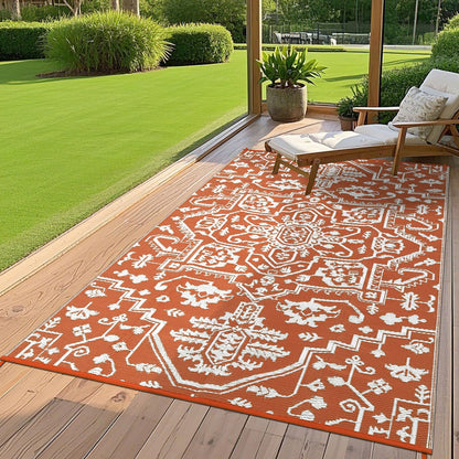 GlowSol Large 9x18 Outdoor Rug for Patios Waterproof Clearance Reversible Patio Mat Plastic Straw Rug RV Camping Mat Outside Carpet for Camping RV,Porch,Deck,Balcony,Camper,Backyard,Beach,Orange