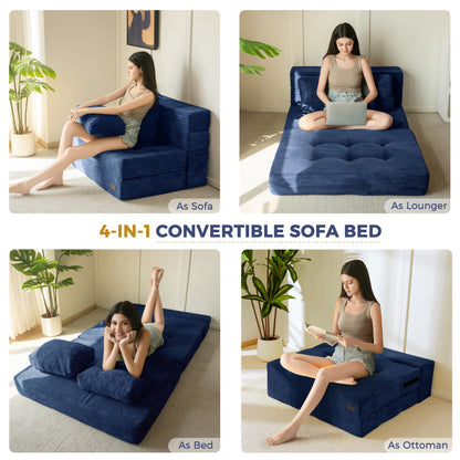 MAXYOYO Convertible Sofa Bed, Fold Out Loveseat Sleeper Sofa with Pillow, 4 in 1 Tufted Folding Couch Bed Foam Floor Couch, Lazy Chair for Living Room Bedroom Guest Room, Navy