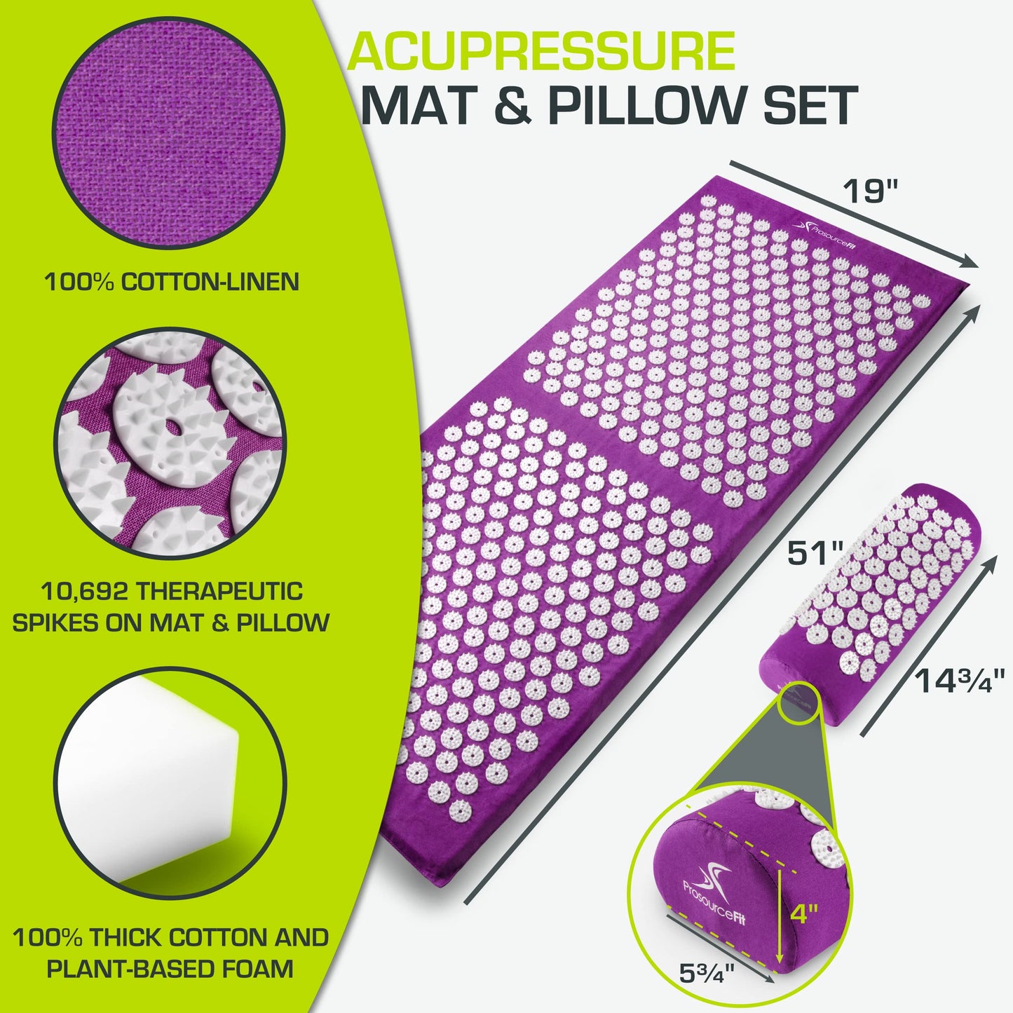 ProsourceFit Acupressure Mat and Pillow Set for Back/Neck Pain Relief and Muscle Relaxation