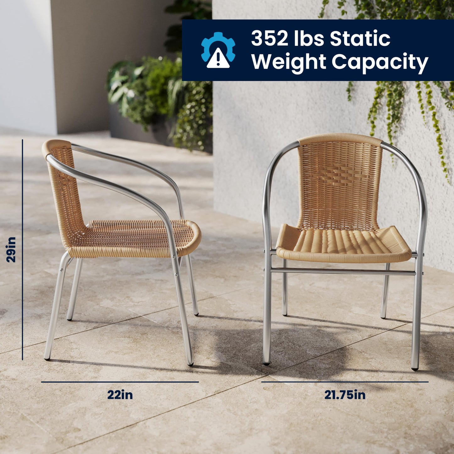 Flash Furniture 27.5'' Square Aluminum Indoor-Outdoor Table Set with 2 Beige Rattan Chairs