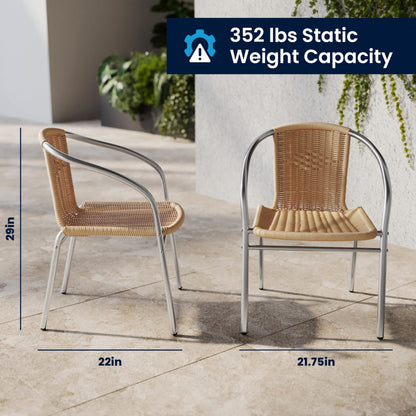 Flash Furniture 27.5'' Square Aluminum Indoor-Outdoor Table Set with 2 Beige Rattan Chairs