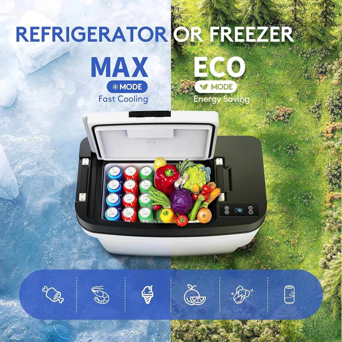 Car Refrigerator for Tesla Model Y 2017-2024, 2025-2026 Juniper, 12V Car Fridge for Model Y Trunk, 35qt (33L) Portable Freezer Cooler, -8°F to 50°F, 12/24V DC. Great for Camping, Road Trips & Home Use