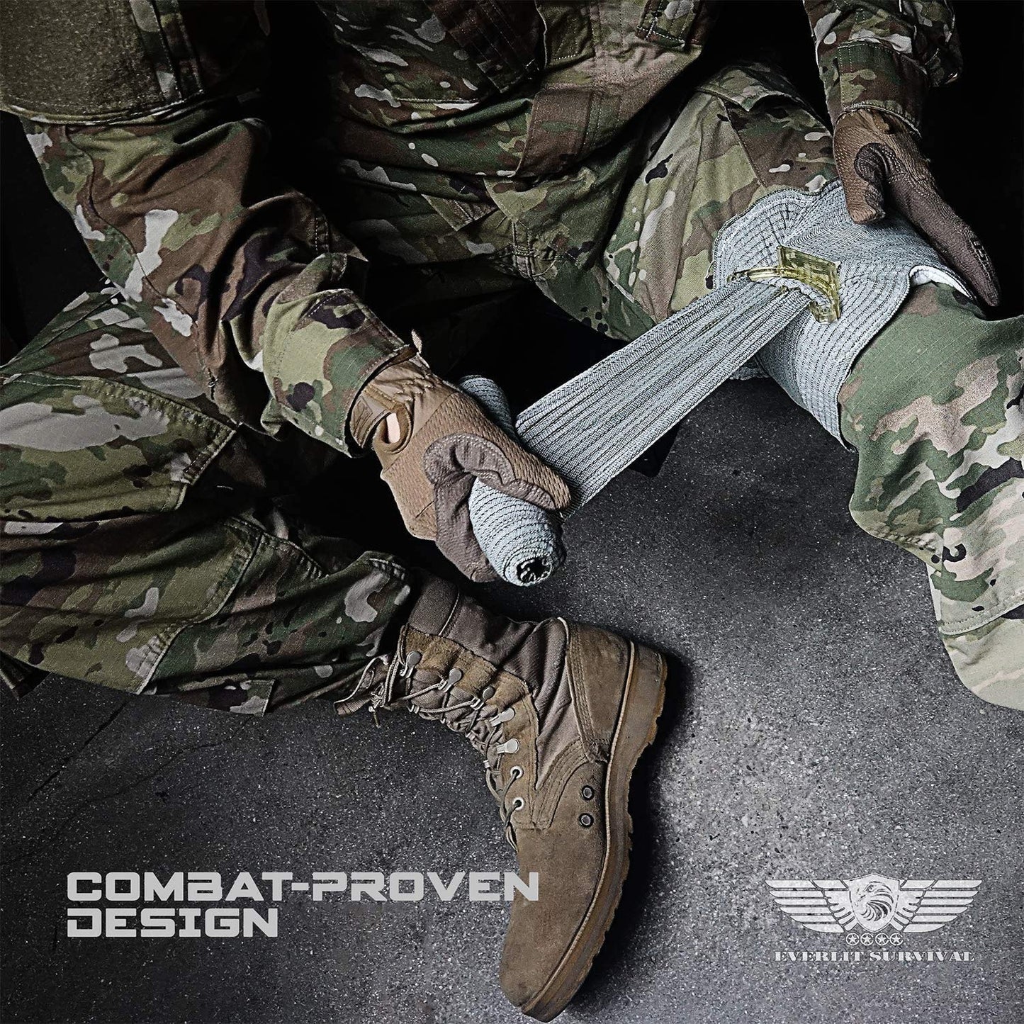 EVERLIT Advanced Emergency Trauma Kit, CAT GEN-7 Tourniquet Mil-Spec Nylon Laser Cut Pouch with 36" Splint, Military Combat Tactical IFAK for First Aid Response Bleeding Control (OD Green)
