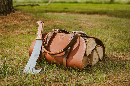 Woodman's Pal Premium Buffalo Leather Log Carrier, Luxury Handcrafted Firewood Carrier, Heavy-Duty Firewood Bag for Wood Carrying, Made in USA - Ideal for Outdoors and Camping Wood Stove Accessory