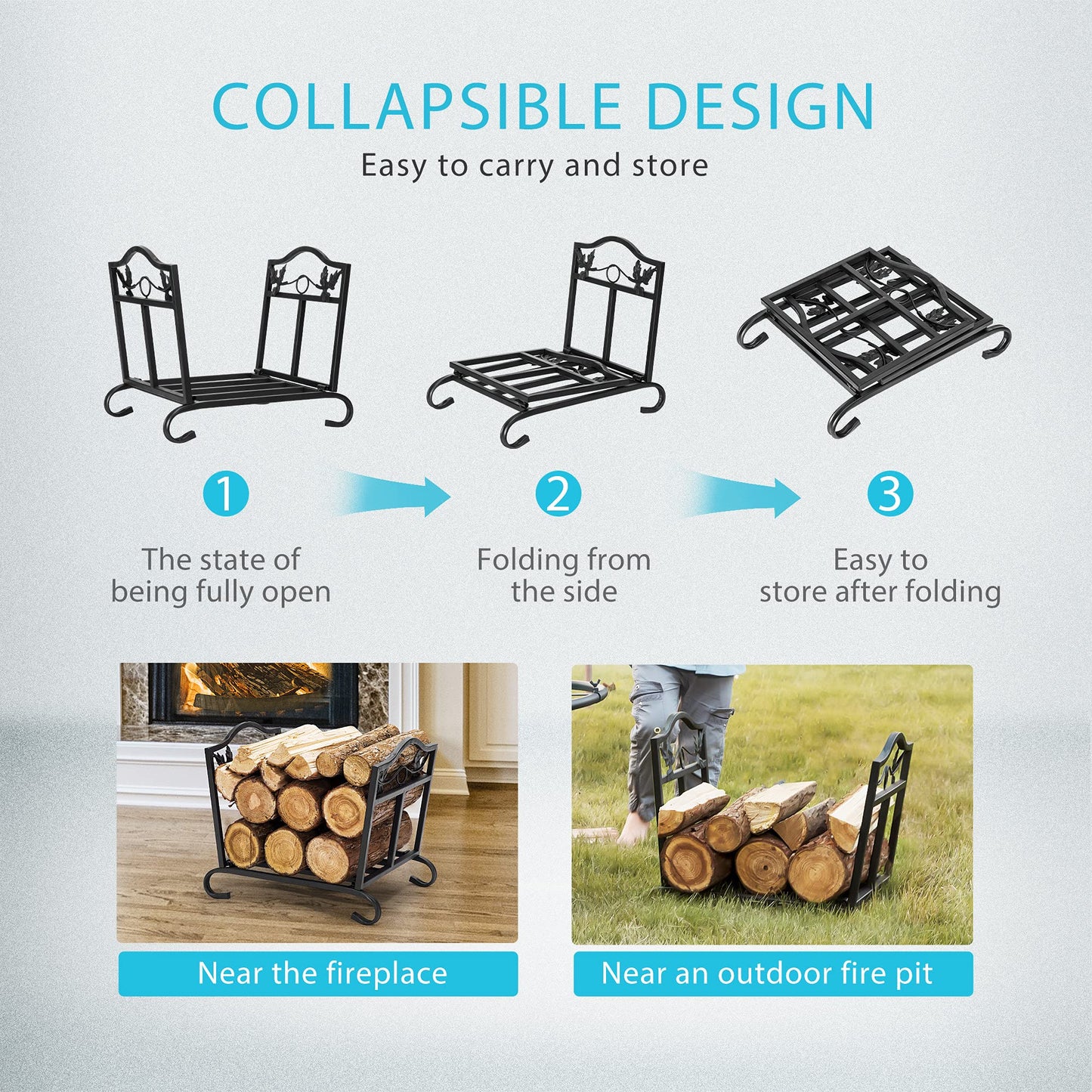 VIVOHOME 21.5 Inches Folding Heavy Duty Firewood Storage Log Rack with 4ft Heavy Duty Indoor Outdoor Firewood Storage Log Rack and Cover Combo Set