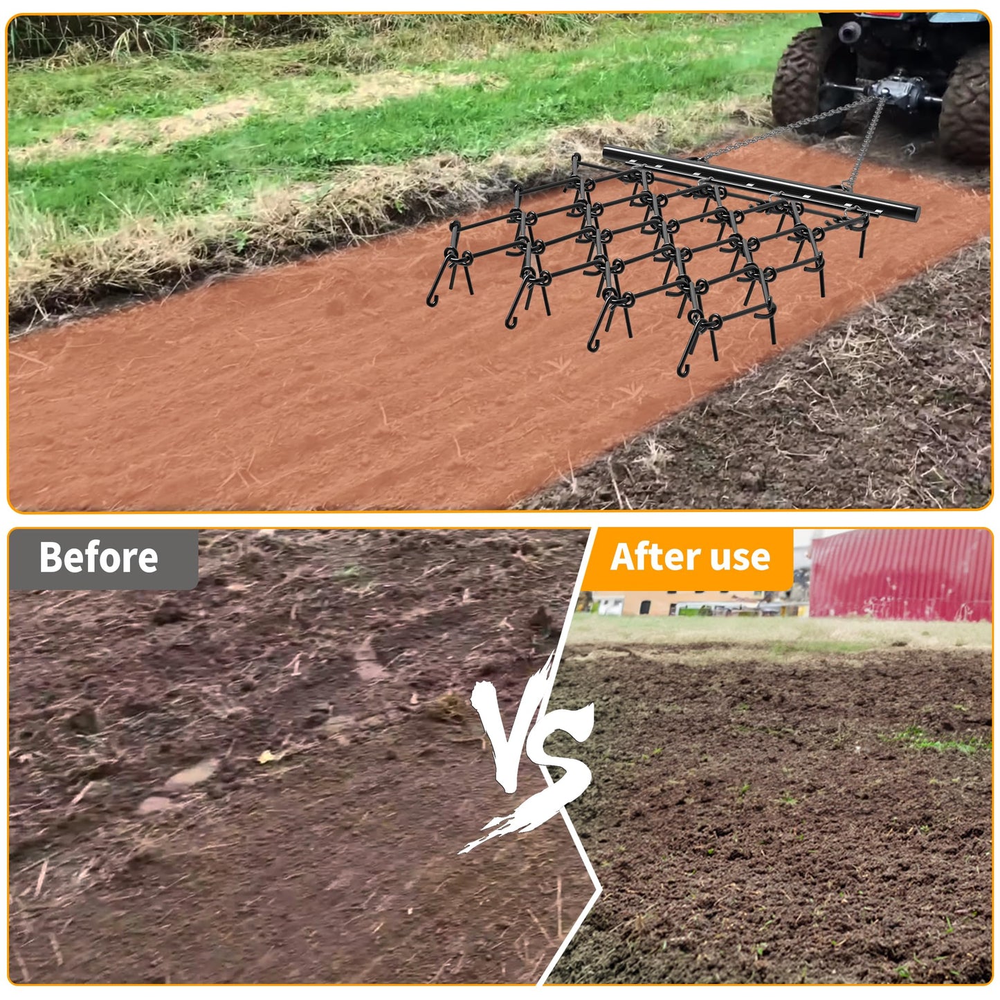 YINTATECH ATV Chain Drag Harrow 5'W x 4.5'L, 1/2'' Tines for Lawn Tractors, ATV & UTV Attachments