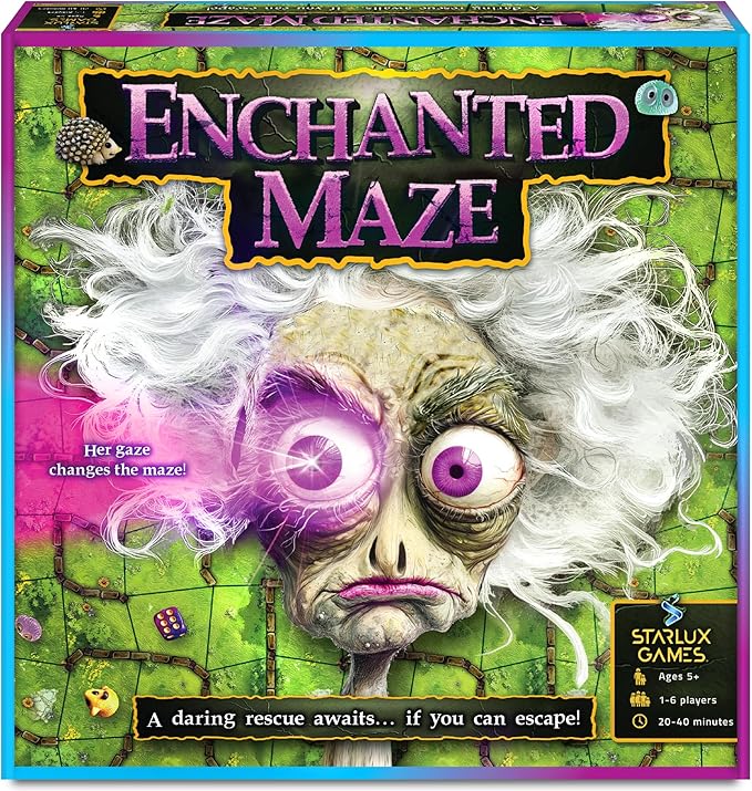 Enchanted Maze - A Light Up Board Game for Families | Ages 5+ 1-6 Players | Cooperative Competitive and Solo Play Options | with “Secret” LED Light up Tiles dice Animal Figurines and a Hag!