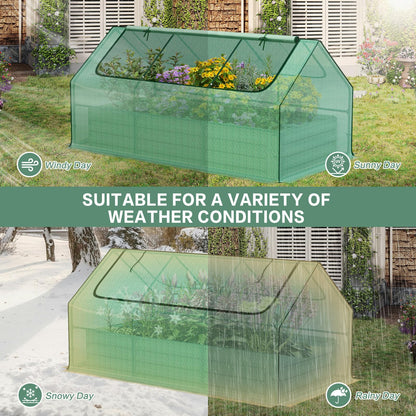 Aoodor 6 x 3 x 3 ft Raised Garden Bed with Mini Greenhouse Kit, Metal Planter Box with 2 Roll-Up Zipper Doors for Vegetables, Herbs, and Flowers