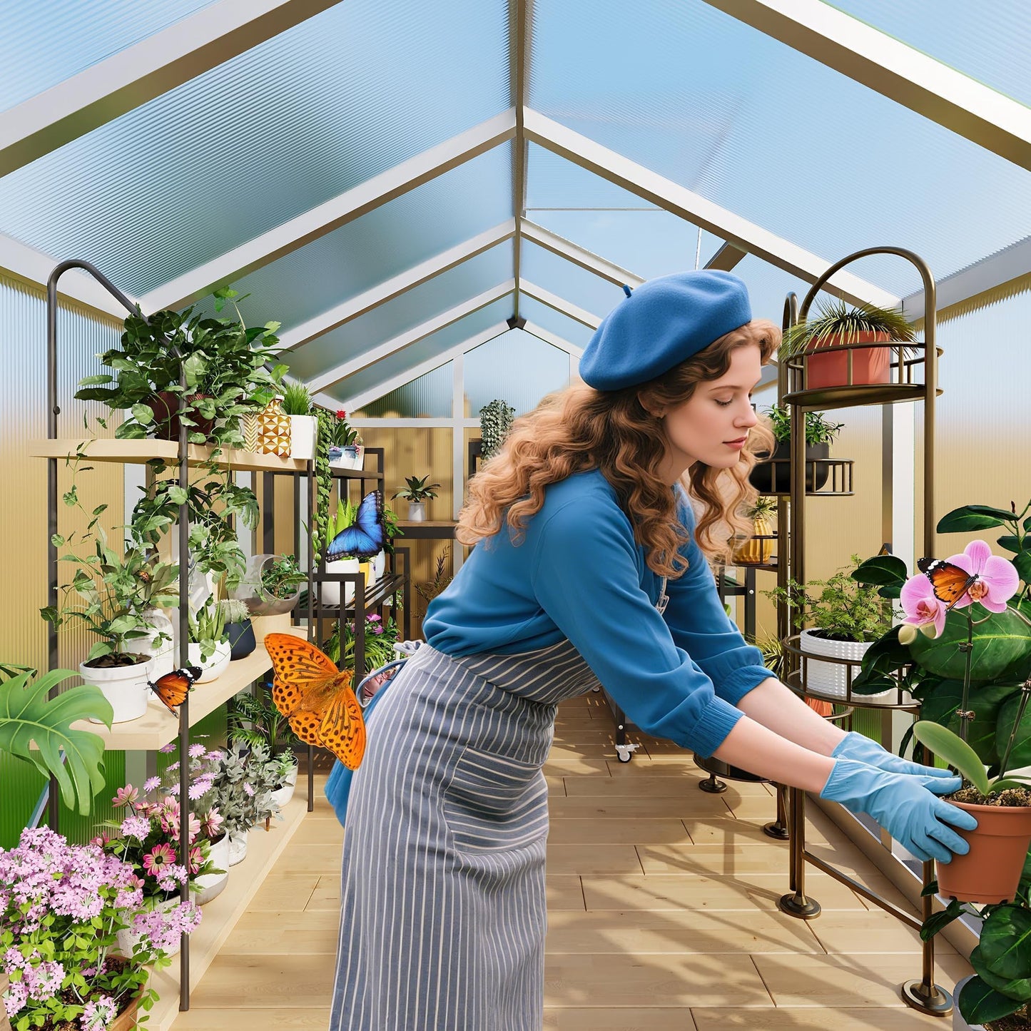 6X10 FT Greenhouse, Greenhouses for Outside, Aluminum Frame Polycarbonate Panels with Sliding Lockable Door and Ajustable Roof Vent, Spacious Walk-in Design for Backyard, Garden, Patio, Silver