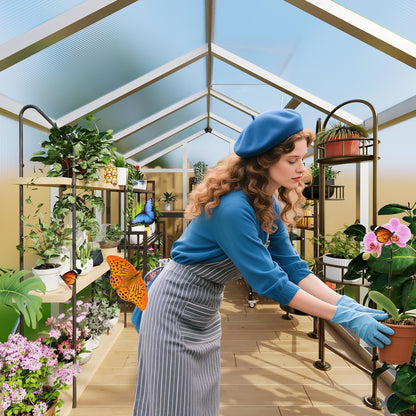 6X10 FT Greenhouse, Greenhouses for Outside, Aluminum Frame Polycarbonate Panels with Sliding Lockable Door and Ajustable Roof Vent, Spacious Walk-in Design for Backyard, Garden, Patio, Silver