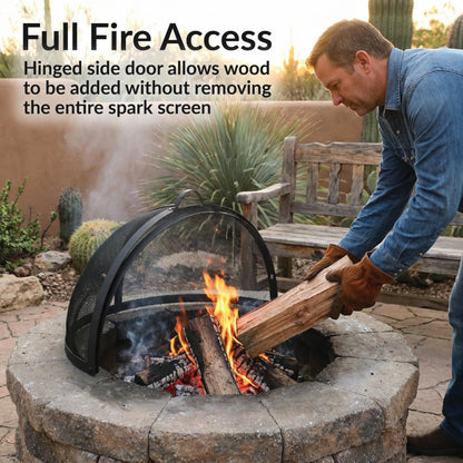 Sunnydaze Round Fire Pit Spark Screen Cover - Easy-Opening Outdoor Fire Pit Screen - Heavy‑Duty Steel Metal Mesh - 24" Diameter