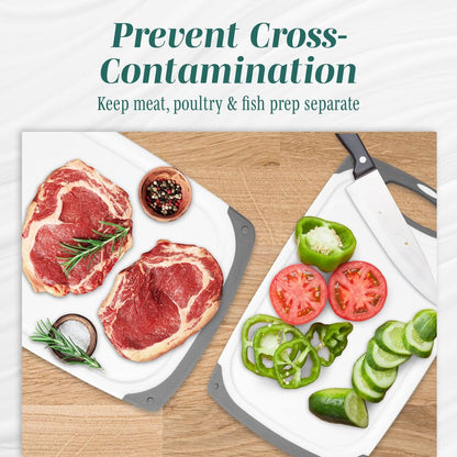 Cutting Boards for Kitchen - BPA-Free Chopping Board - Different Sizes & Non Slip Handles - Reversible, Large Cutting Board Set - Unique Gifts for Cooks Who Have Everything - 3-Pack Gray