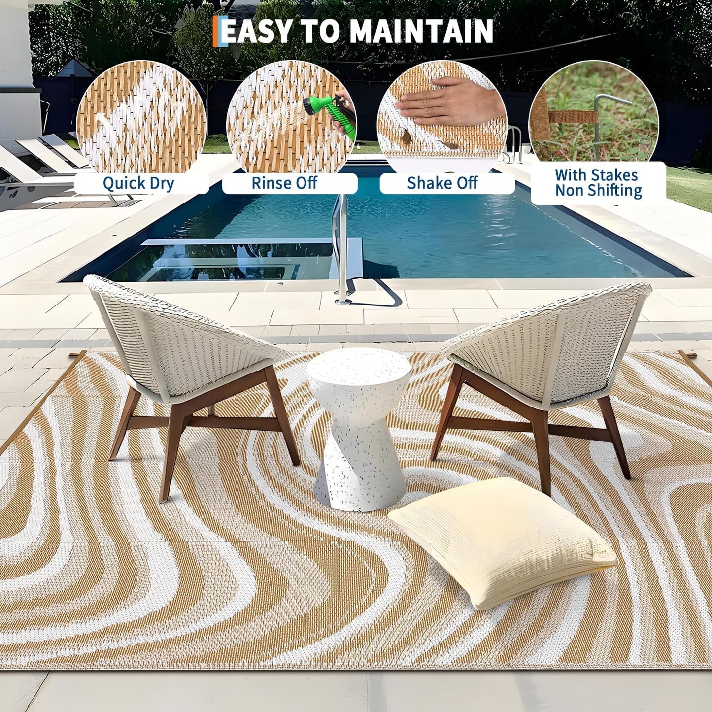 MilleLoom 10x20 Large Outdoor Patio Rug Modern Abstarct Plastic Straw Outdoor Rugs Waterproof Foldable UV Resistant Camping Reversible Mats for Deck, Camper, Balcony, Beach, Rv，Brown/Coffee/White