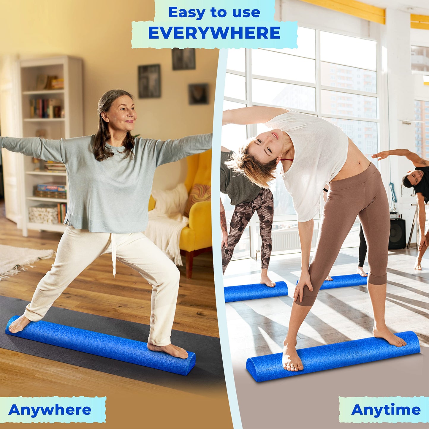 Yes4All High-Density EPP Half Round Back Roller Foam, Exercise Foam Roller for Yoga, Pilates & Stretching - 12, 18, 24, 36 inch