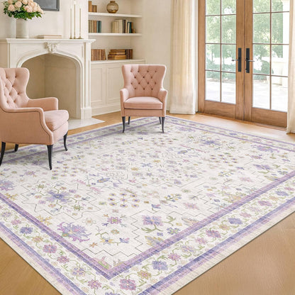 Skiennix Light Purple Area Rug - Non-Slip, Washable, Low Pile | 5x7 for Girls' Bedroom & Nursery