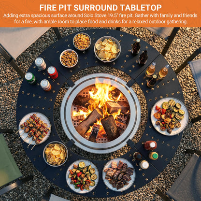 onlyfire Direct Mount Tabletop for Solo Stove Bonfire 19.5 inch Fire Pit, 40 inch Round Heat-Resistant Surround Tray, 4-Piece Modular Patio Snack Table for Drinks & Food, Solo Stove Accessories