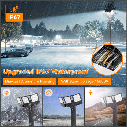 SOLLA 2025 New Upgraded 300W Dusk to Dawn LED Parking Lot Light 45000lm 5000K, ETL, AC85-277V, IP67 Waterproof Adjustable 3-Head Street Lights Outdoor, Pole & Wall-Mounted Flood Lights for Stadium