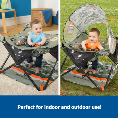 Bright Starts Ford Bronco Pop 'N Jump Portable Baby Jumper, Foldable Indoor/Outdoor Baby Jumper with Sensory Activities, Ages 6-12 Months