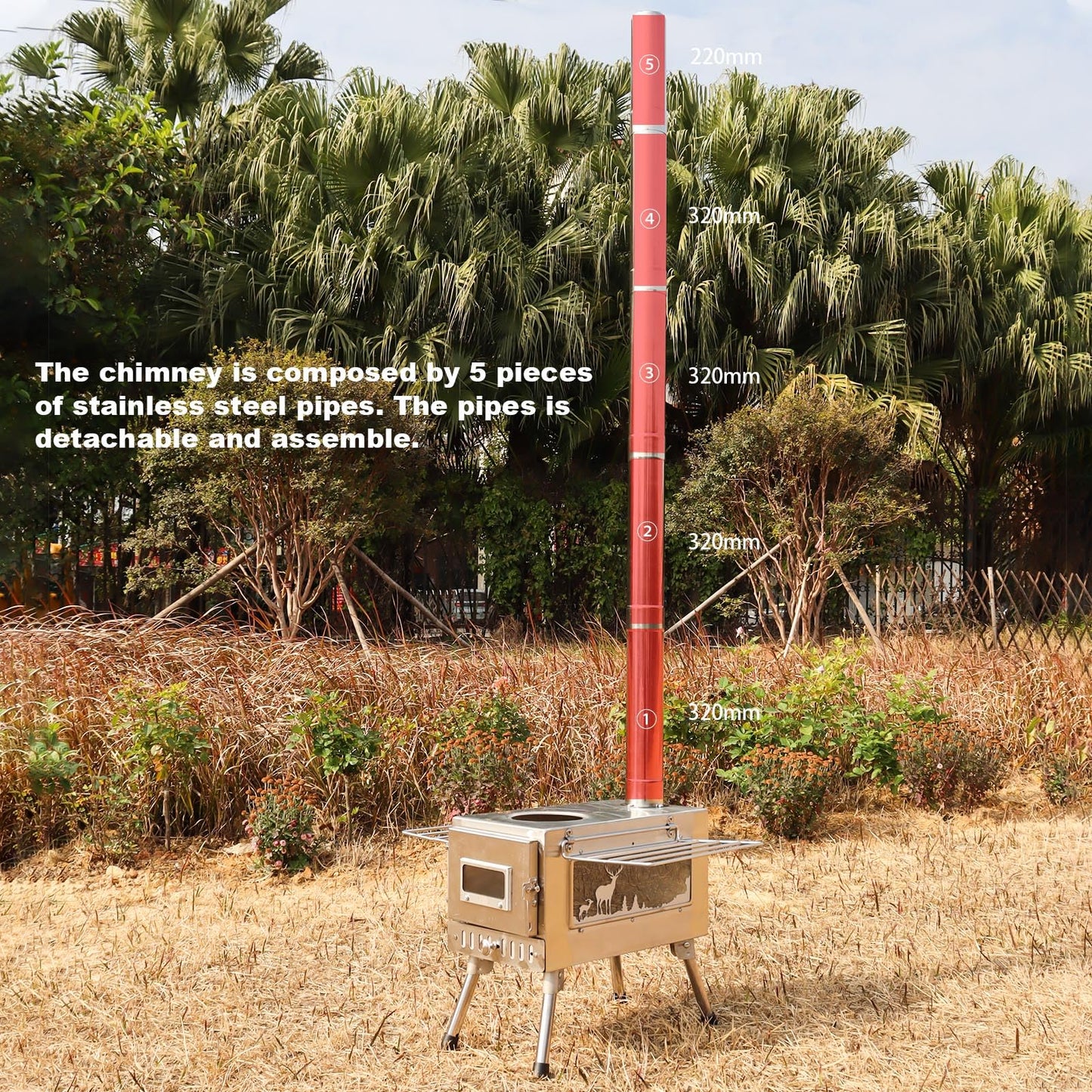 Outdoor Camping Tent Stove Portable Camping Stove Stainless Steel Stove With Chimney Pipe for Outdoor Cooking Camping BBQ Accessories