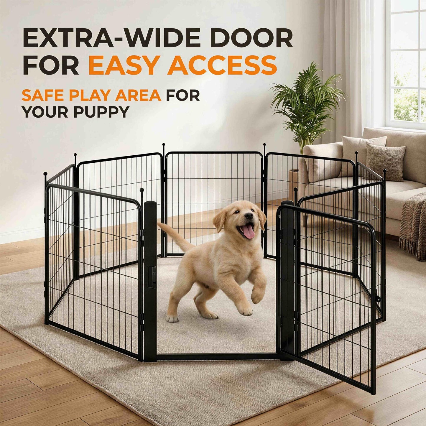 Dog Playpen for Small/Medium Dogs - 32 inch 8 Panels Heavy Duty Metal Puppy Fence Outdoor Indoor with Door, Anti-Rust Foldable Puppy Pen Pet Enclosure, Portable Exercise Kennel for Camping, Yard, RV