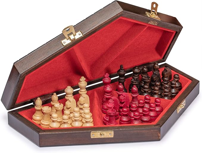 Husaria Wooden Three-Player Chess - 12 Inches - with Foldable Board Handcrafted Playing Pieces and Felt-Lined Storage
