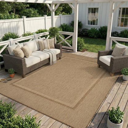 MontVoo-Outdoor Rug-Patio Rug 8x10 ft Polypropylene Indoor Outdoor Rugs Outdoor Carpet for Patio Deck Balcony Porch, Textured Weave, Durable for High Traffic, Fade-Resistant, Modern Neutral Brown