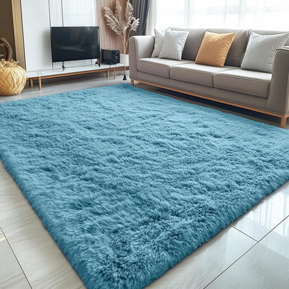 OLANLY Large Area Rug - Soft Fluffy Shaggy Carpet for Living Room & Bedroom | 5x7 Slate Blue