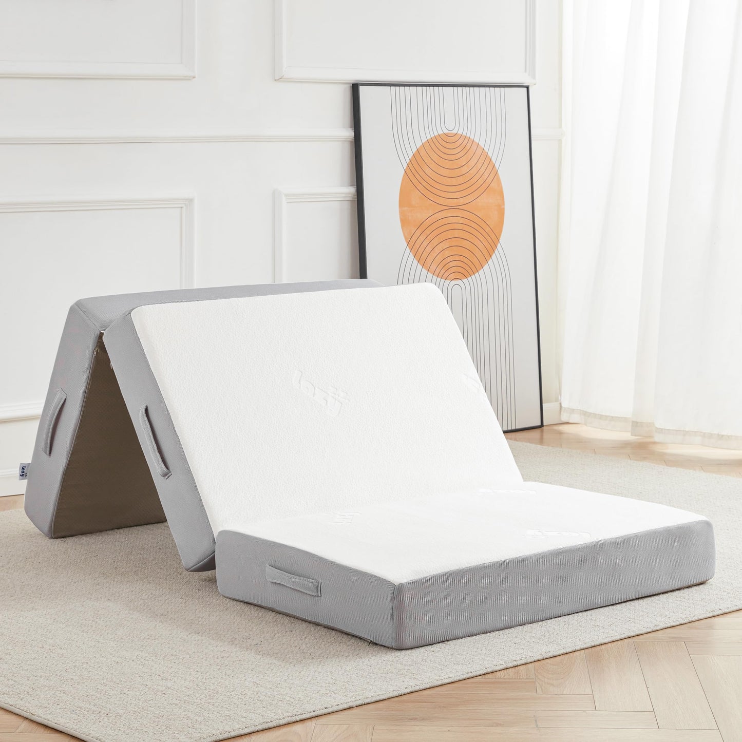 Lazyzizi Folding Mattress, 6 Inch Memory Foam Tri-fold Mattress with Breathable & Washable Bamboo Fiber Fabric Cover, Foldable Floor Guest Bed for Camping, Road Trip, TwinXL