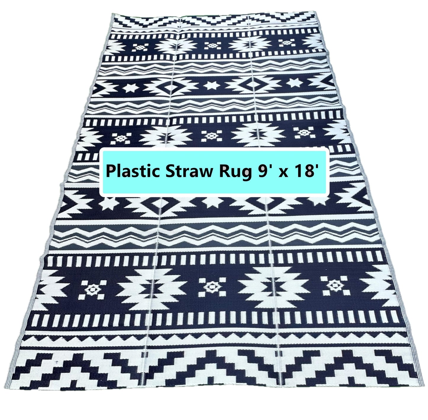 BalajeesUSA Outdoor Rugs–9x18 Plastic Patio Decor Grey Dark Blue, Durable and Affordable Recycled Straw Picnic All-Weather and Waterproof Reversible Camper Awning mats 7582