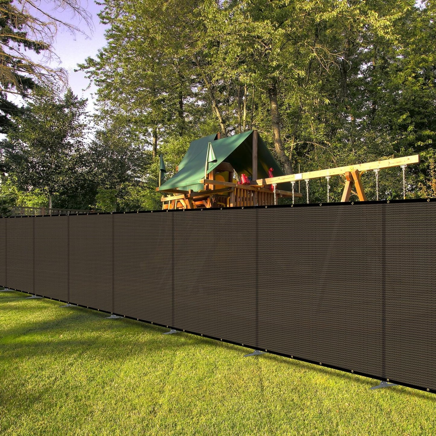 Bynbbur 5'x24' Outdoor Privacy Screen Freestanding with Iron Poles and Stakes, Temporary Dog Fencing, Backyard Divider, Metal Garden Fence for Pool Patio Barrier Border, Brown