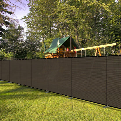 Bynbbur 5'x24' Outdoor Privacy Screen Freestanding with Iron Poles and Stakes, Temporary Dog Fencing, Backyard Divider, Metal Garden Fence for Pool Patio Barrier Border, Brown