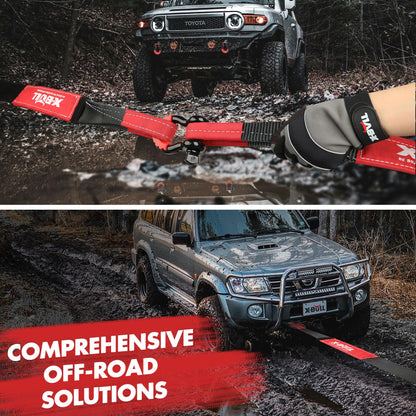 X-BULL Off-Road 4×4 Recovery Kit - Heavy Duty 3'' x 30' (31518LBS) 100% Nylon Tow Strap+41887lbs Break Strength D-Ring Shackles (2pcs)+Block Pulley+Gear Storage Bag +Gloves for ATV/UTV Jeep Truck