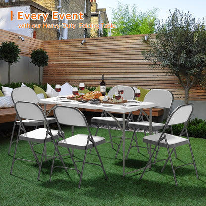 Elevon Folding Table Set with 4 White Folding Chairs,4 Feet Heavy Duty Fold-in-Half Utility Table Sets for Picnic, Event, Training, Outdoor Activities, at Home and Commercial Use