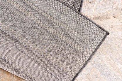 Unique Loom Outdoor Border Collection Area Rug - Lines (9' x 12' 2" Rectangle, Gray/ Silver)