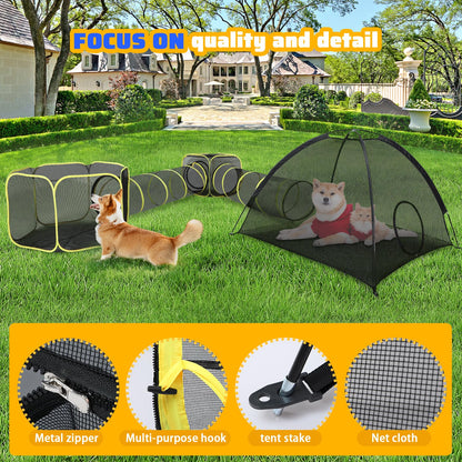 Wilwolfer 5 in 1 Cat Enclosure - Outdoor Cat Tent with Tunnel & House - Portable Pet Playpen for Cats, Puppies & Small Animals