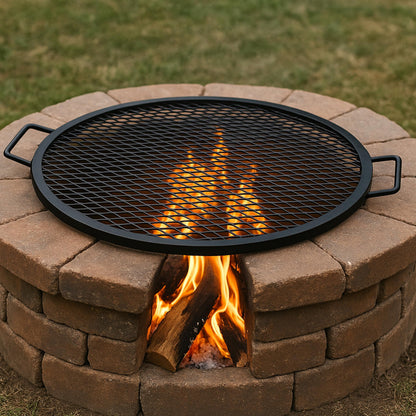 Sunnydaze X-Marks Outdoor Fire Pit Grill Grate for Cooking - Round Fire Pit Grate - Steel Campfire BBQ Grill with Handles - 36-Inch