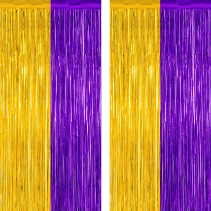 2 Pack Graduation Backdrop, 3.28 FT x 7.05 FT Grad Party Decorations 2026, Purple Gold Backdrop Foil Fringe Curtains, Metallic Purple and Gold Graduation Decorations Class of 2026 Decor