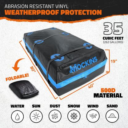 Mockins 84"x39"x6" XL Extendable Roof Rack Cargo Carrier & 35 CuFt Waterproof Cargo Bag for Top of Car | 3 Length Sizes: 40", 63", 84" Luggage Rack for SUV Car & Truck with Roof Basket Accessories