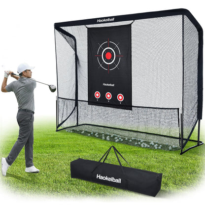 Haokelball Golf Hitting Net for Backyard, 10x8ft Driving Real Balls Practice Nets for Indoor Outdoor Use, Heavy Duty Netting with Side Barriers, Impact Target Cloth and Carry Bag