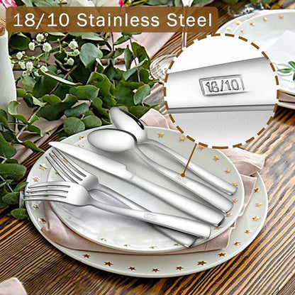 Herogo 18/10 Stainless Steel Silverware Set, 60-Piece Fancy Flatware Cutlery Set for 12, Modern Eating Utensils Tableware for Home Restaurant Wedding, Mirror Polished, Dishwasher Safe
